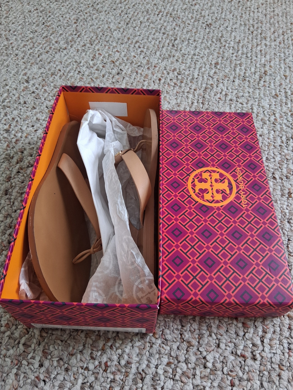 Tory Burch Tan Manon Calf Leather Thong Sandals In Natural Vachetta Sz 8 - Picture 3 of 10